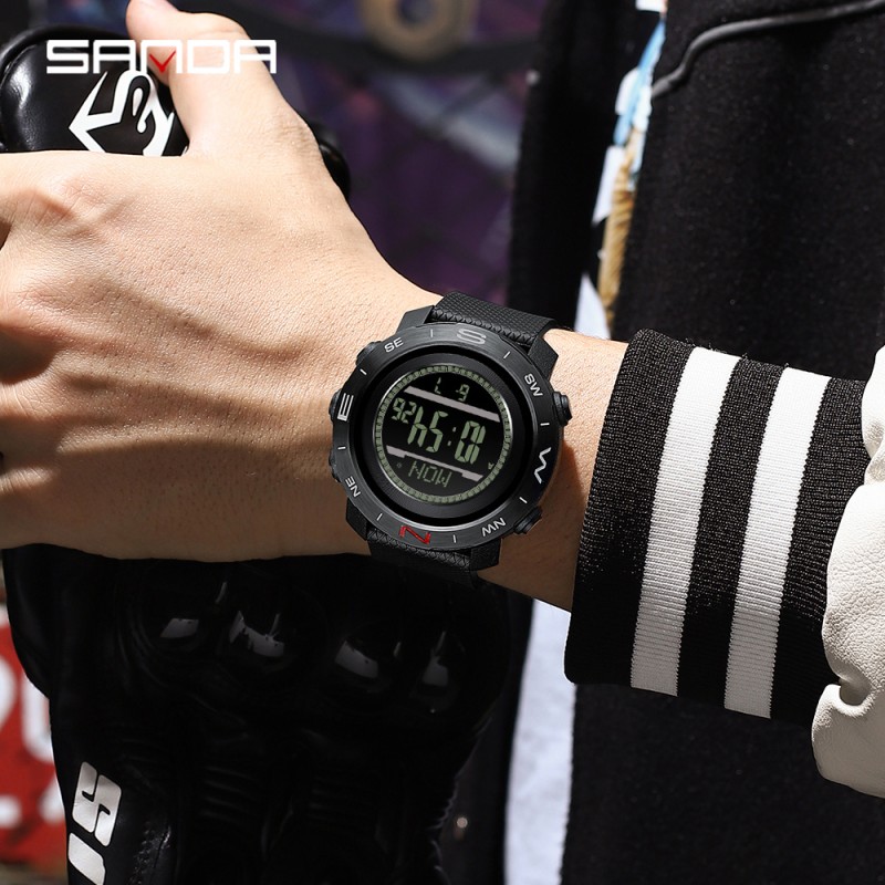 Тактические часы Sanda 5106 All Black с электронным циферблатом и водонепроницаемостью 5 ATM