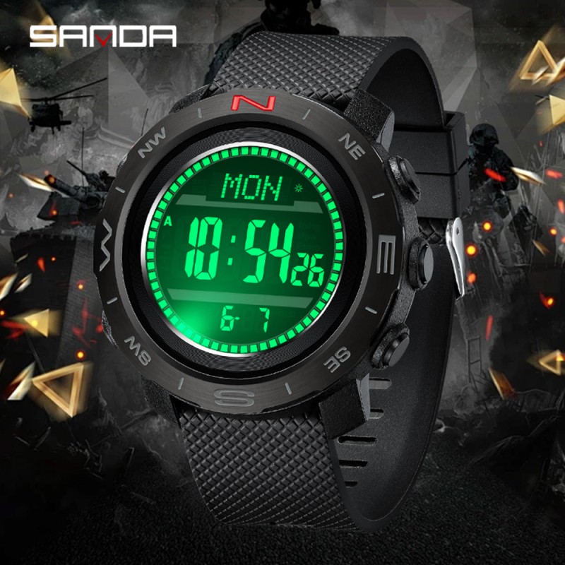 Тактические часы Sanda 5106 All Black с электронным циферблатом и водонепроницаемостью 5 ATM