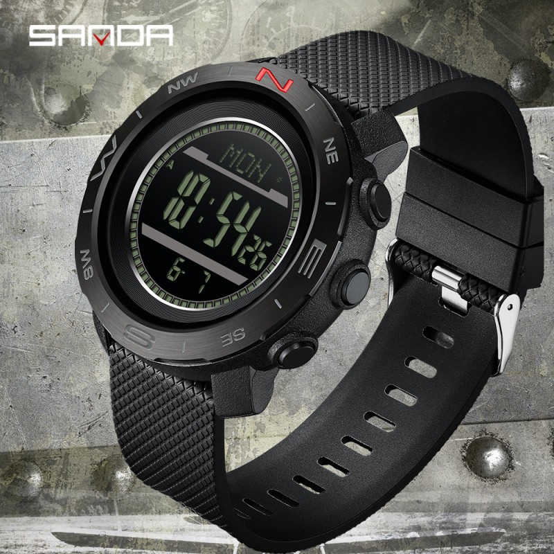 Тактические часы Sanda 5106 All Black с электронным циферблатом и водонепроницаемостью 5 ATM