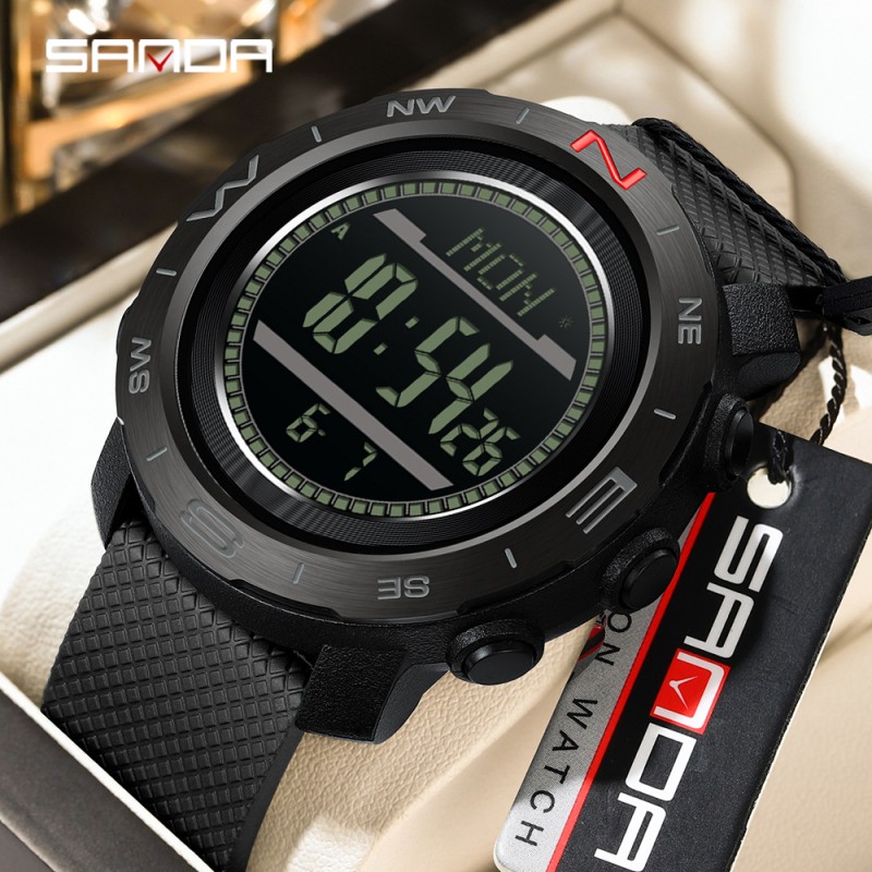 Тактические часы Sanda 5106 All Black с электронным циферблатом и водонепроницаемостью 5 ATM