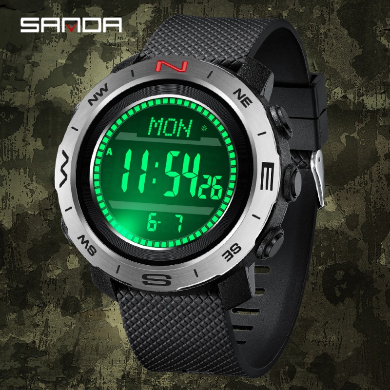 Тактические мужские часы Sanda 5106 Black-Silver с водонепроницаемостью 5 ATM и подсветкой