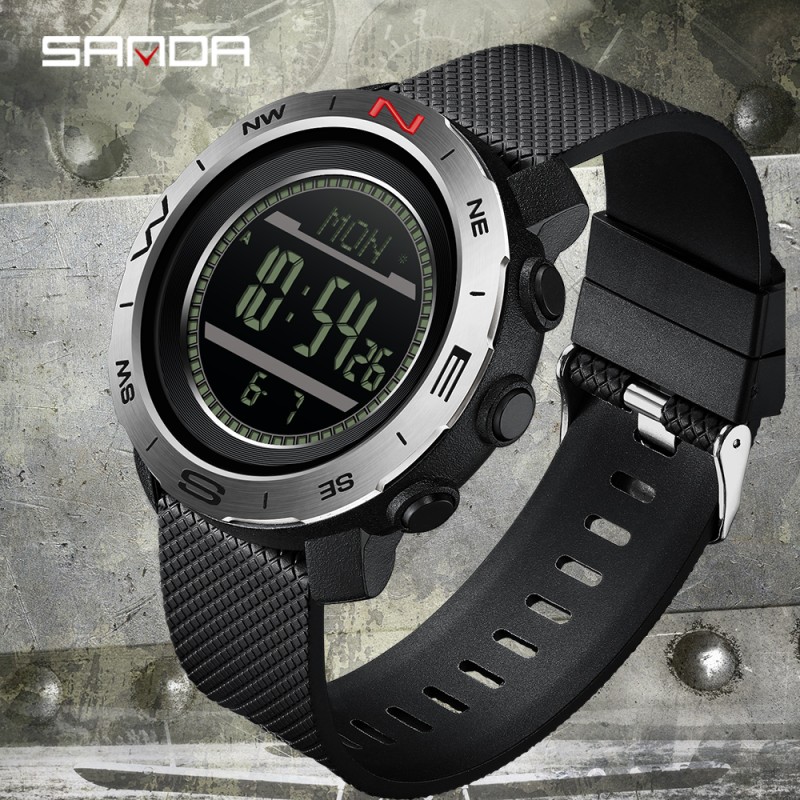 Тактические мужские часы Sanda 5106 Black-Silver с водонепроницаемостью 5 ATM и подсветкой