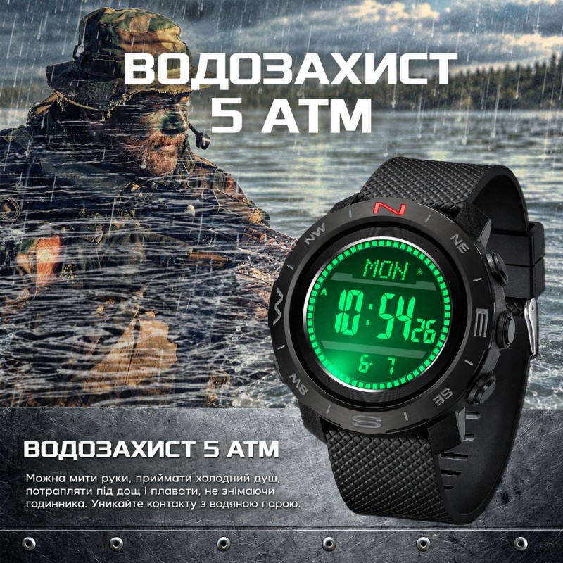 Тактические часы Sanda 5106 Black-Green с электронным циферблатом и водонепроницаемостью 5 ATM