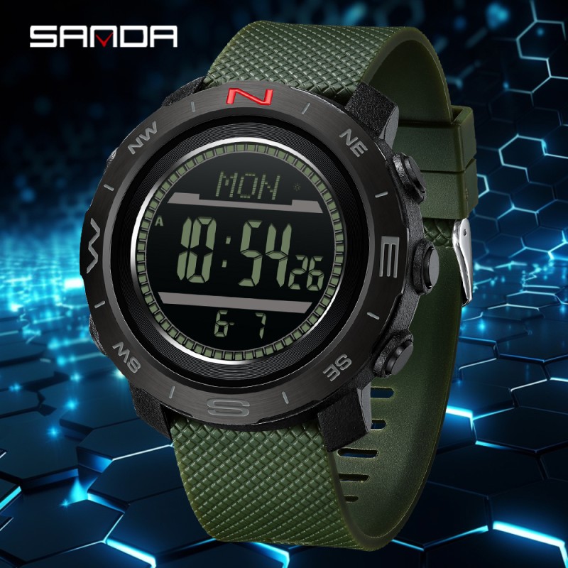 Тактические часы Sanda 5106 Black-Green с электронным циферблатом и водонепроницаемостью 5 ATM