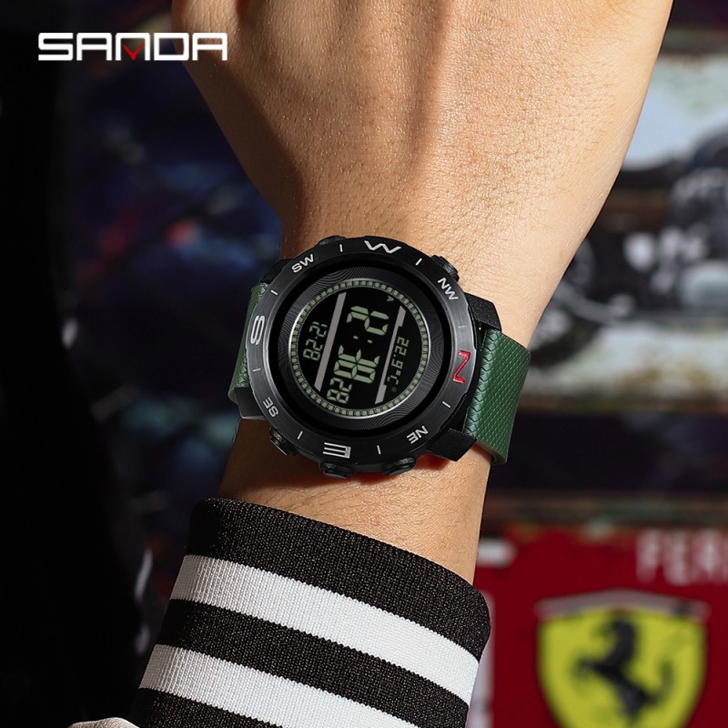 Тактические часы Sanda 5106 Black-Green с электронным циферблатом и водонепроницаемостью 5 ATM