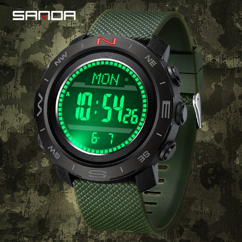 Тактические часы Sanda 5106 Black-Green с электронным циферблатом и водонепроницаемостью 5 ATM