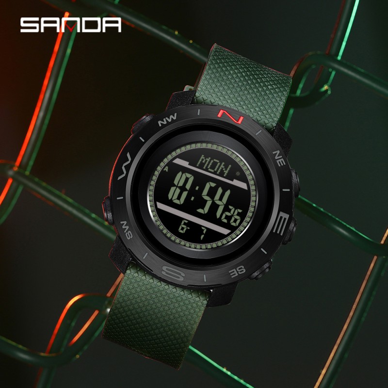 Тактические часы Sanda 5106 Black-Green с электронным циферблатом и водонепроницаемостью 5 ATM