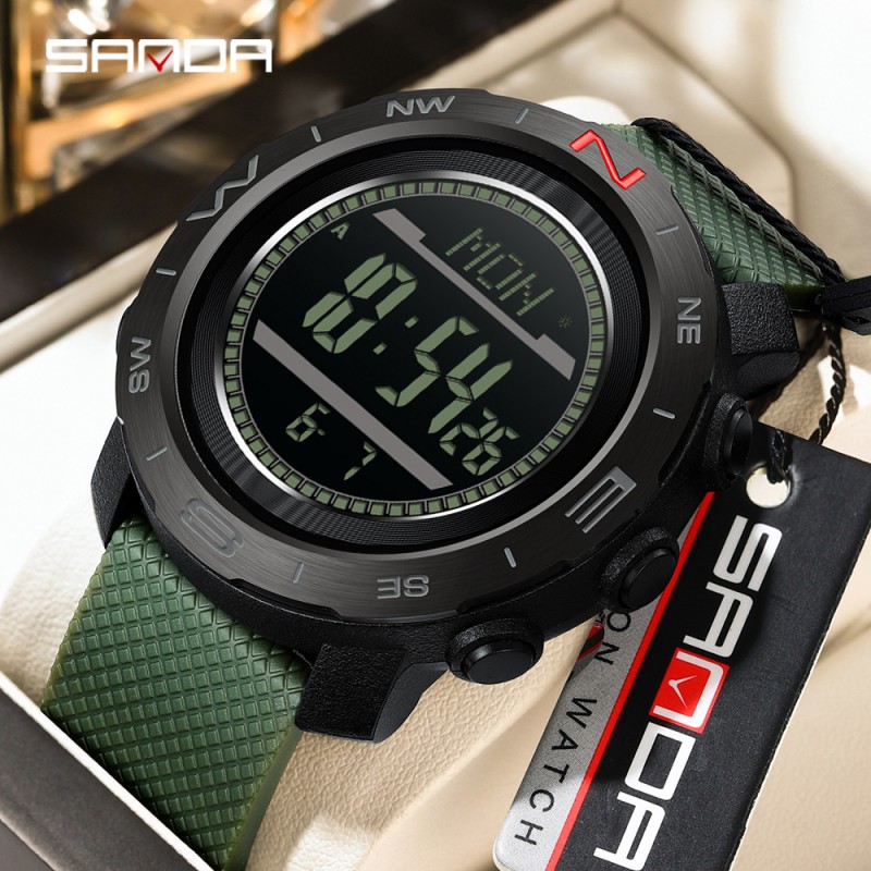 Тактические часы Sanda 5106 Black-Green с электронным циферблатом и водонепроницаемостью 5 ATM