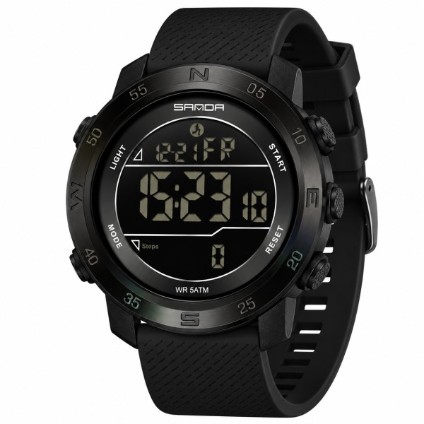 Тактические часы Sanda 2213 Silicone All Black с электронным циферблатом и подсветкой