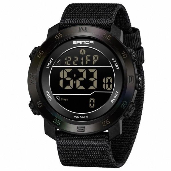 Тактические часы Sanda 2213 Nylon All Black с электронным циферблатом и подсветкой