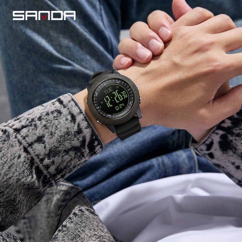 Тактические часы Sanda 6369 Silicone All Black с электронным циферблатом и водозащитой 5 ATM