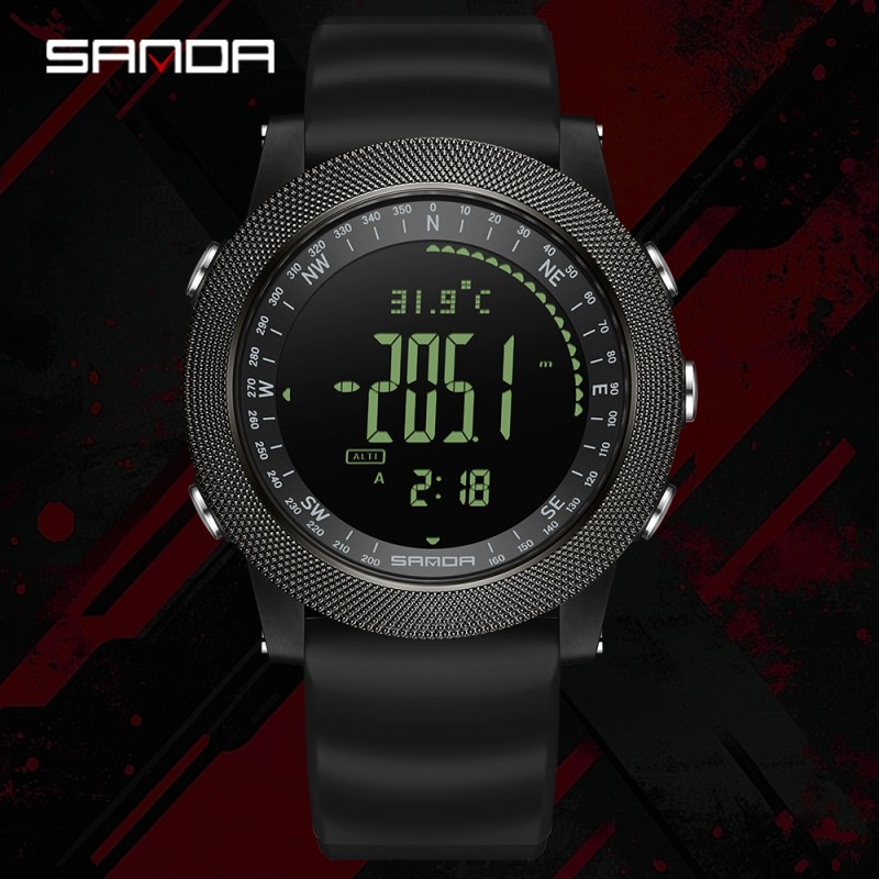 Тактические часы Sanda 6369 Silicone All Black с электронным циферблатом и водозащитой 5 ATM