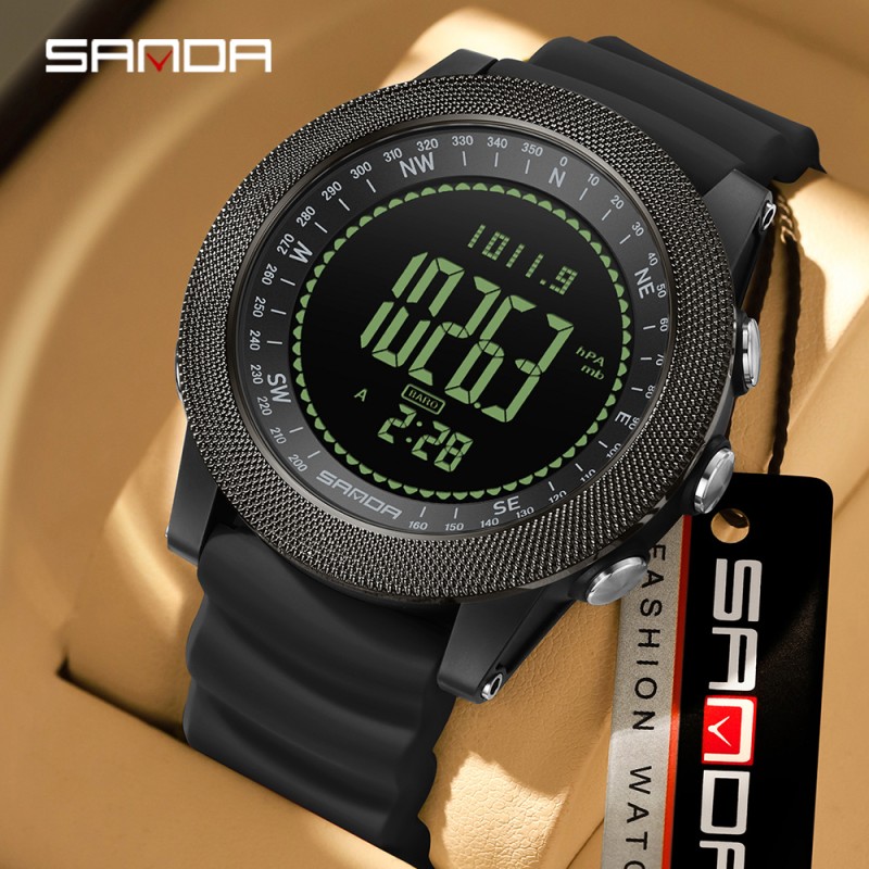 Тактические часы Sanda 6369 Silicone All Black с электронным циферблатом и водозащитой 5 ATM