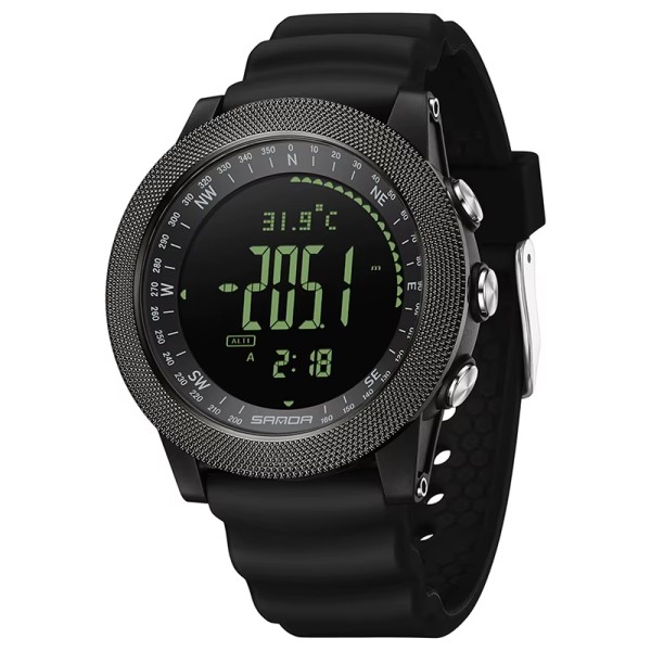 Тактические часы Sanda 6369 Silicone All Black с электронным циферблатом и водозащитой 5 ATM