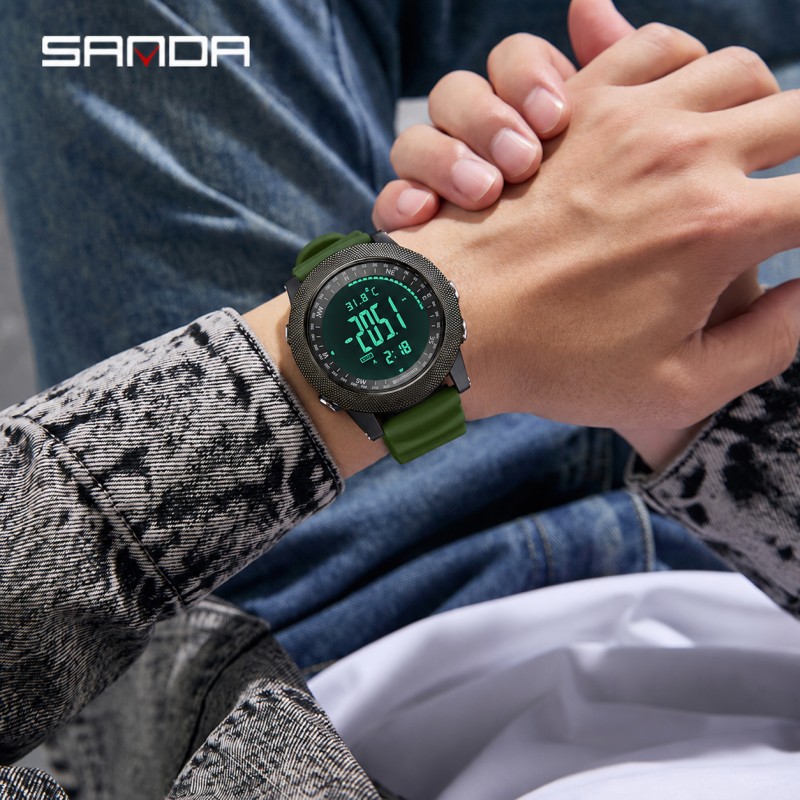 Мужские тактические часы Sanda 6369 Silicone Army Green с водонепроницаемостью 5 ATM