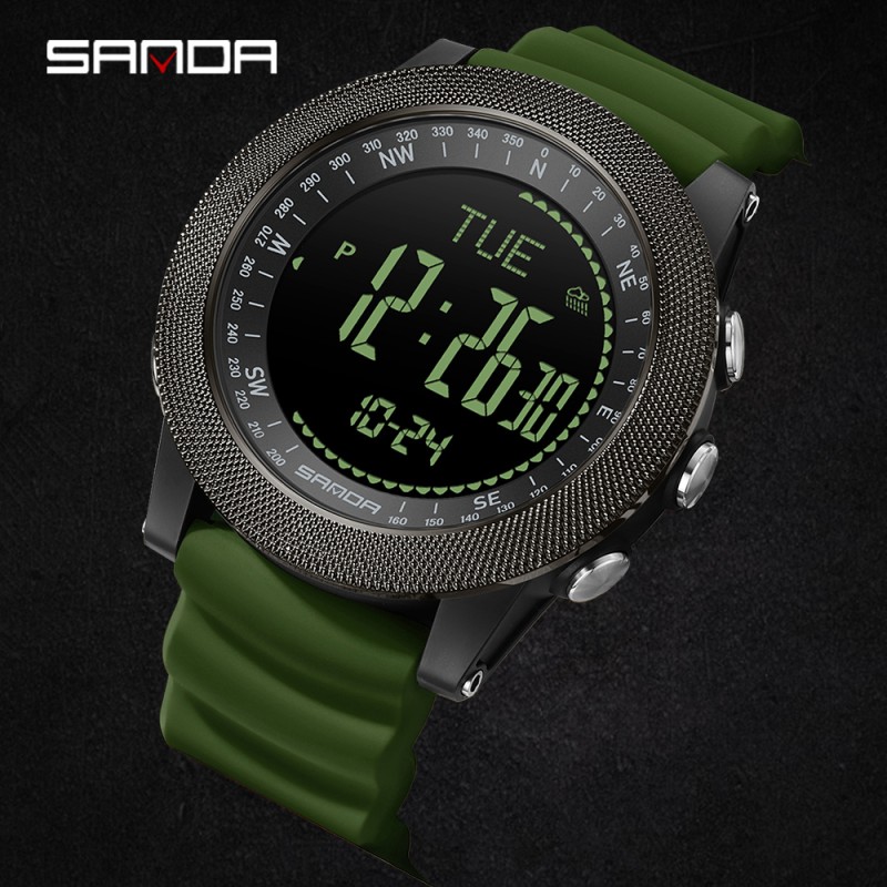 Мужские тактические часы Sanda 6369 Silicone Army Green с водонепроницаемостью 5 ATM