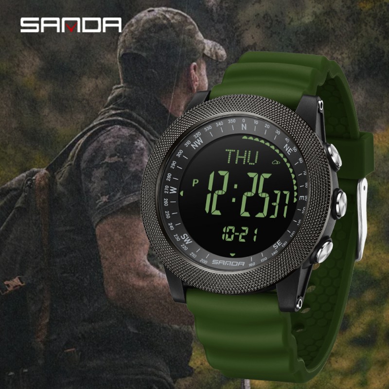 Мужские тактические часы Sanda 6369 Silicone Army Green с водонепроницаемостью 5 ATM