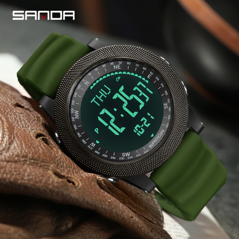 Мужские тактические часы Sanda 6369 Silicone Army Green с водонепроницаемостью 5 ATM