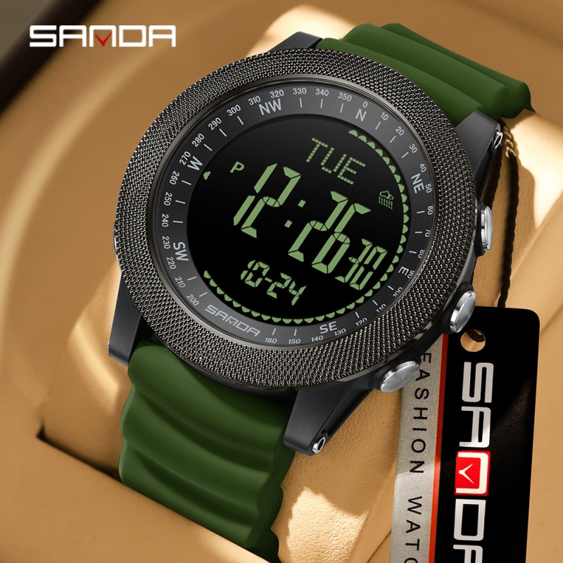 Мужские тактические часы Sanda 6369 Silicone Army Green с водонепроницаемостью 5 ATM
