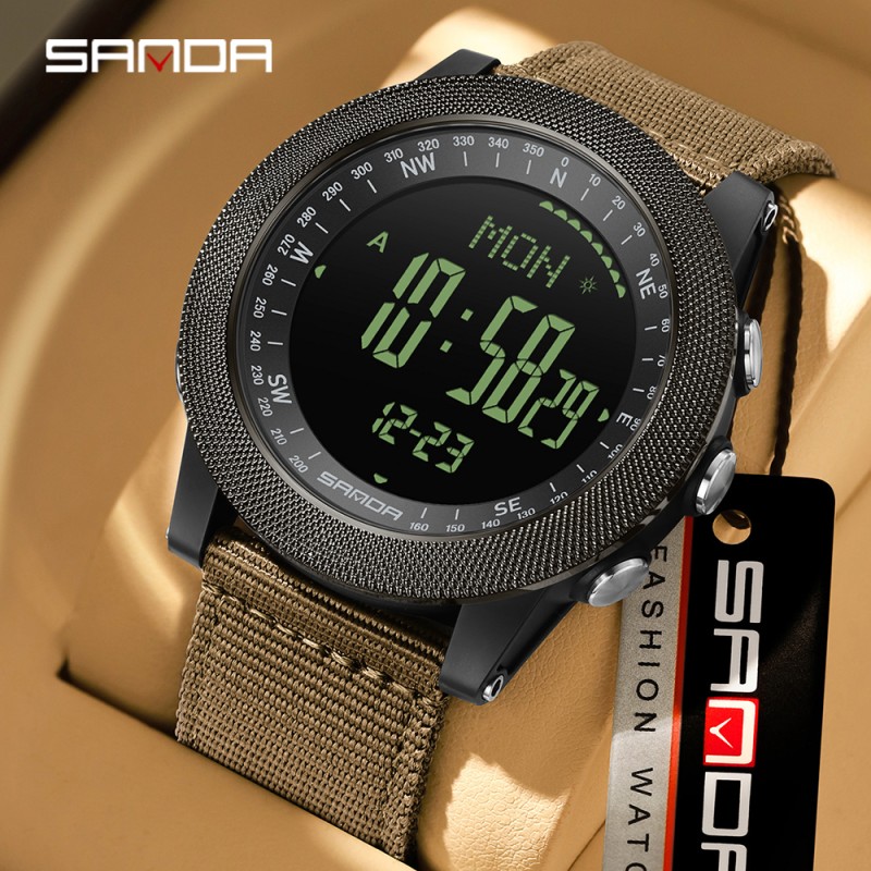 Спортивные мужские часы Sanda 6369 Nylon Brown с нейлоновым ремешком и подсветкой