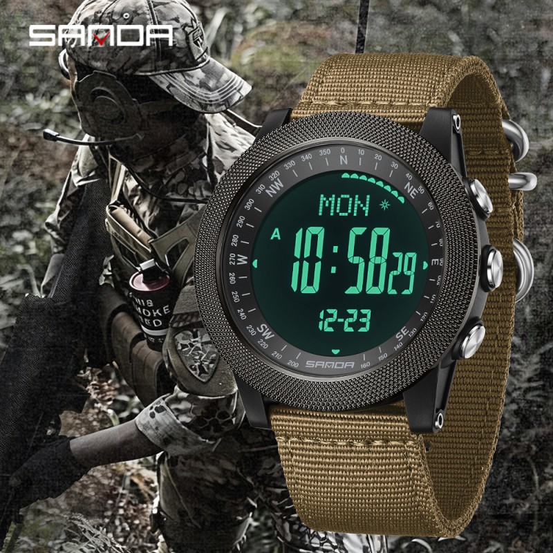 Спортивные мужские часы Sanda 6369 Nylon Brown с нейлоновым ремешком и подсветкой