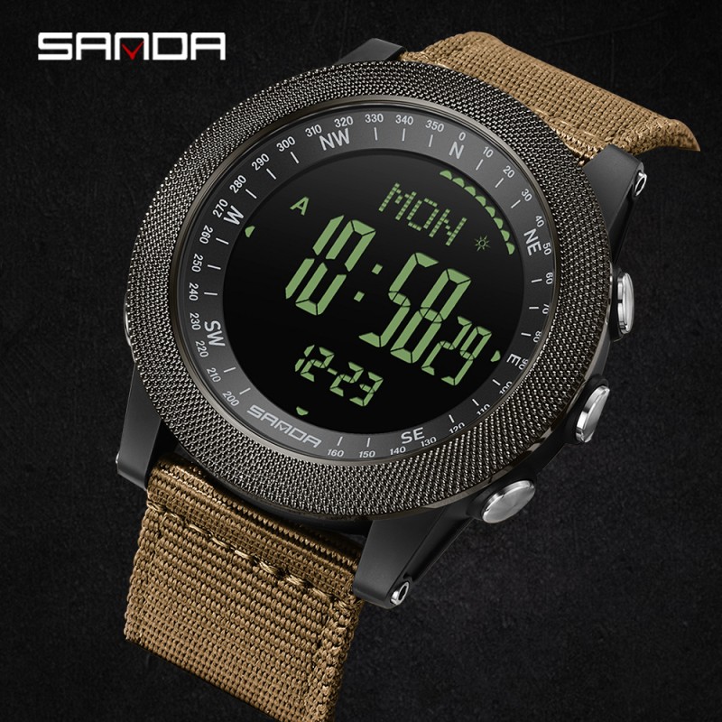Спортивные мужские часы Sanda 6369 Nylon Brown с нейлоновым ремешком и подсветкой