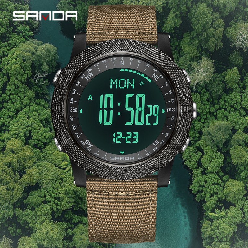 Спортивные мужские часы Sanda 6369 Nylon Brown с нейлоновым ремешком и подсветкой