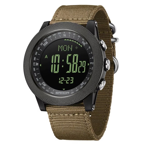 Спортивные мужские часы Sanda 6369 Nylon Brown с нейлоновым ремешком и подсветкой