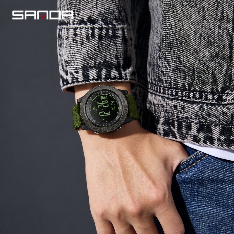 Мужские тактические часы Sanda 6369 Nylon Army Green с нейлоновым ремешком и 5 ATM