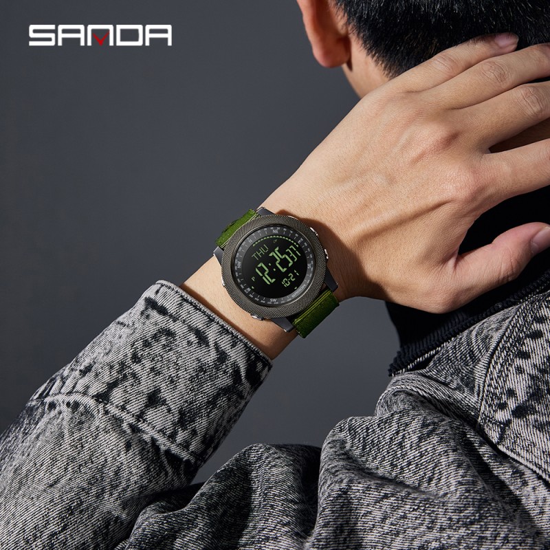 Мужские тактические часы Sanda 6369 Nylon Army Green с нейлоновым ремешком и 5 ATM
