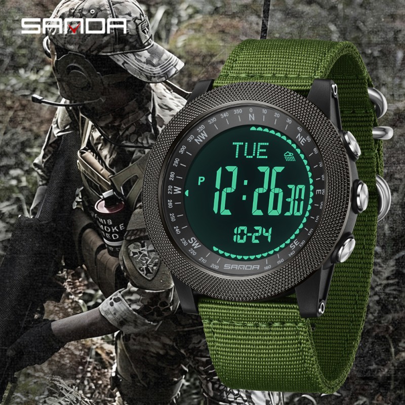 Мужские тактические часы Sanda 6369 Nylon Army Green с нейлоновым ремешком и 5 ATM