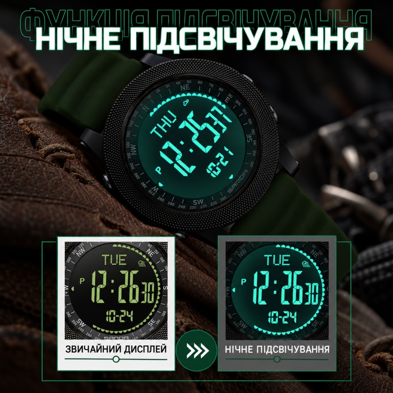 Мужские тактические часы Sanda 6369 Nylon All Black с электронным циферблатом и нейлоновым ремешком