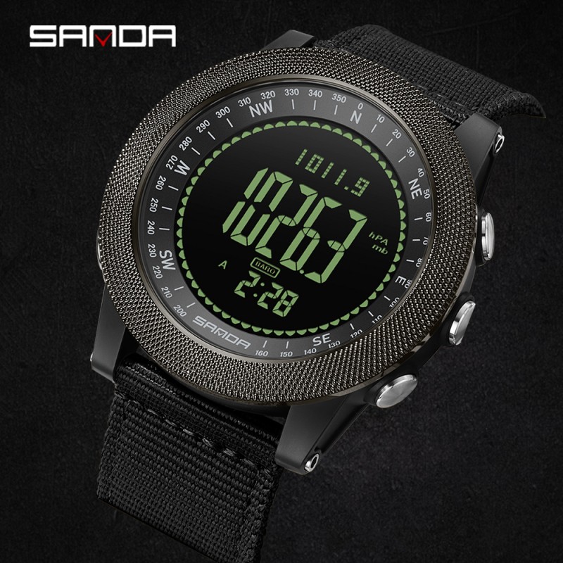 Мужские тактические часы Sanda 6369 Nylon All Black с электронным циферблатом и нейлоновым ремешком