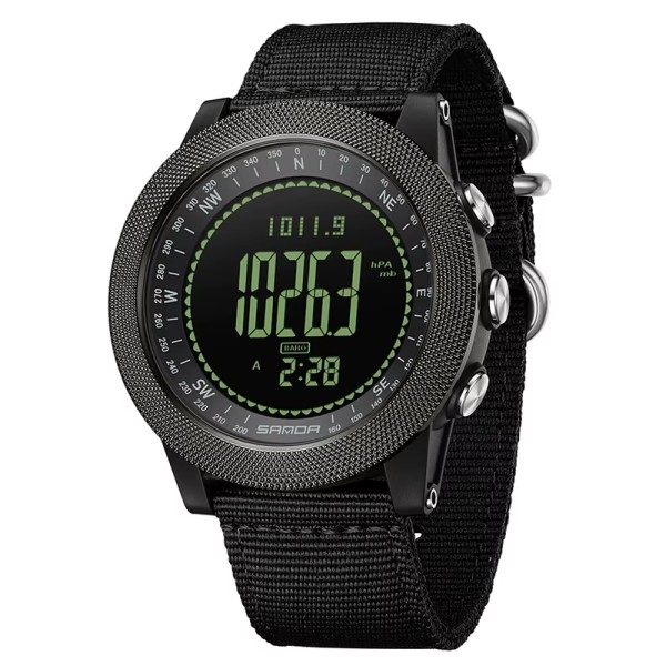 Мужские тактические часы Sanda 6369 Nylon All Black с электронным циферблатом и нейлоновым ремешком