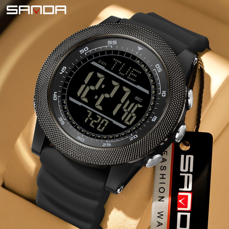 Тактические спортивные часы Sanda 6391 Silicone Black с электронным циферблатом и подсветкой