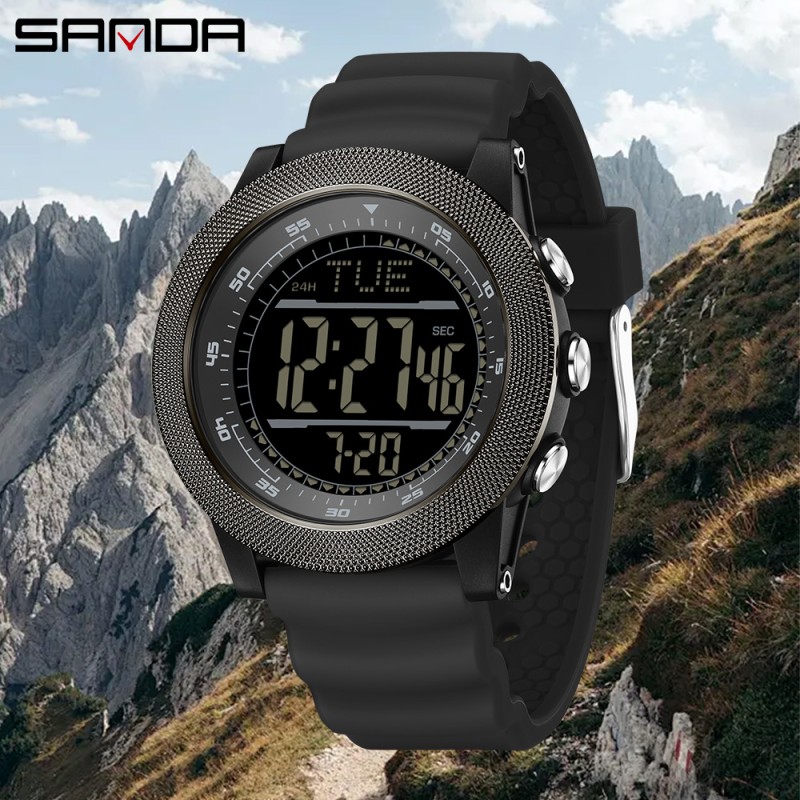 Тактические спортивные часы Sanda 6391 Silicone Black с электронным циферблатом и подсветкой