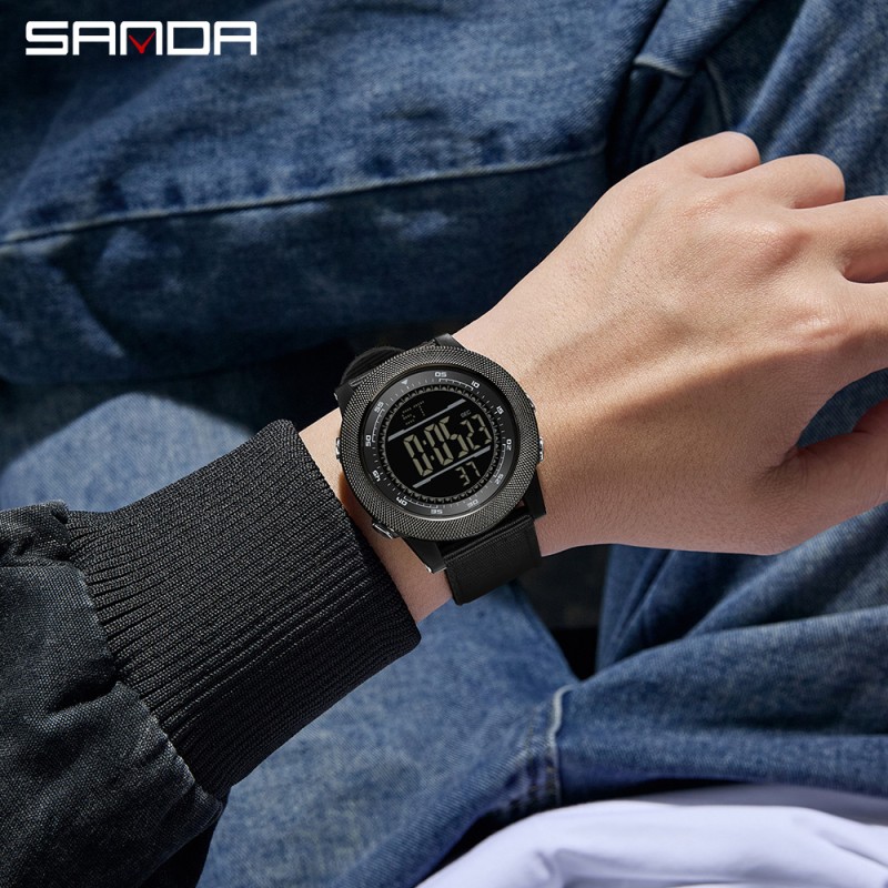 Тактические часы Sanda 6391 Nylon Black с водонепроницаемостью 5 ATM и подсветкой
