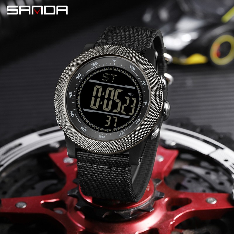 Тактические часы Sanda 6391 Nylon Black с водонепроницаемостью 5 ATM и подсветкой