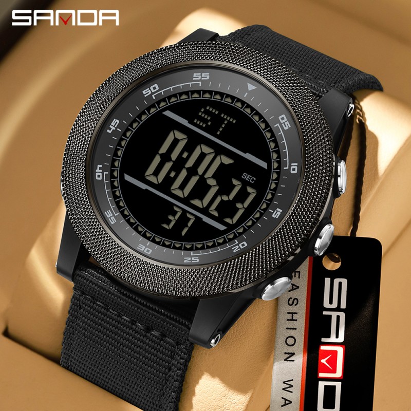 Тактические часы Sanda 6391 Nylon Black с водонепроницаемостью 5 ATM и подсветкой