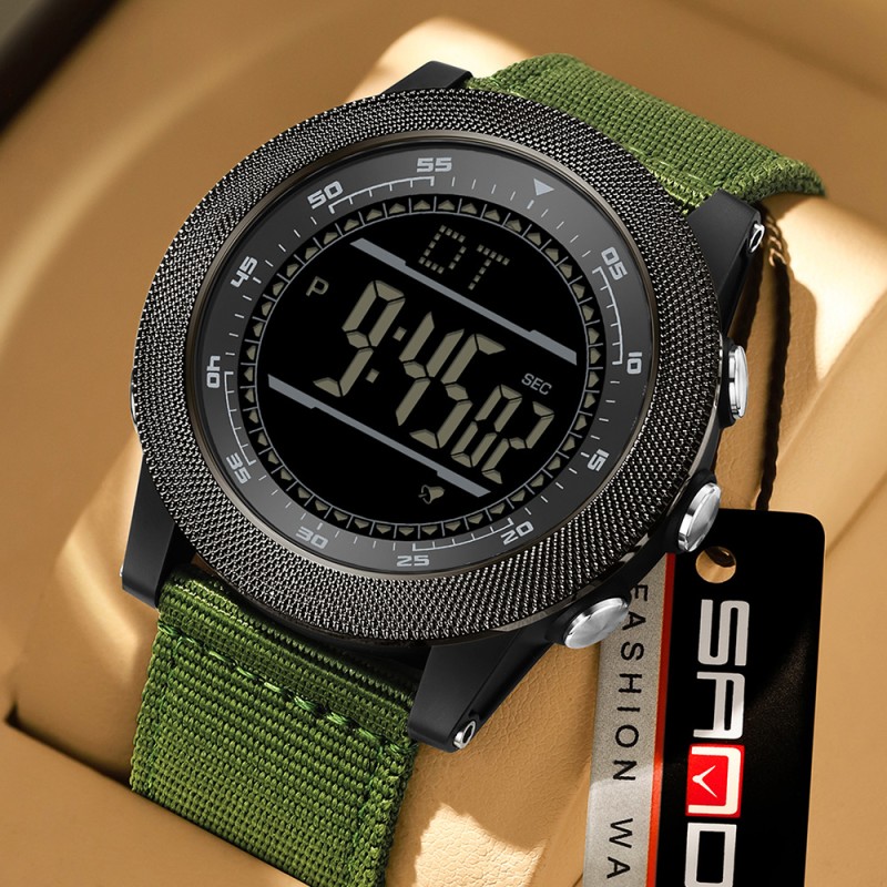Мужские тактические часы Sanda 6391 Nylon Green с электронным циферблатом и водонепроницаемостью 5 ATM