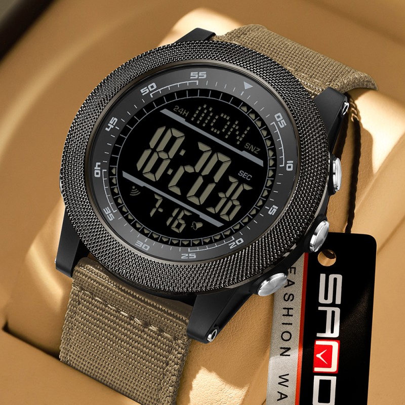 Мужские спортивные часы Sanda 6391 Nylon Brown с электронным циферблатом и защитой 5 ATM