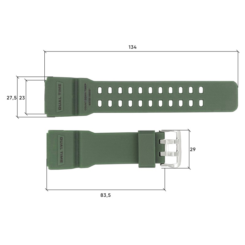 Ремешок для Skmei 1356/1358/1680AG Army Green каучуковый зеленый (1051-0500)