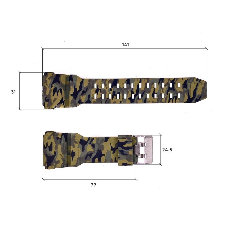 Ремінець для годинника Skmei 1965CMGN Camo Green каучуковий камуфляжний довжиною 26.5 см