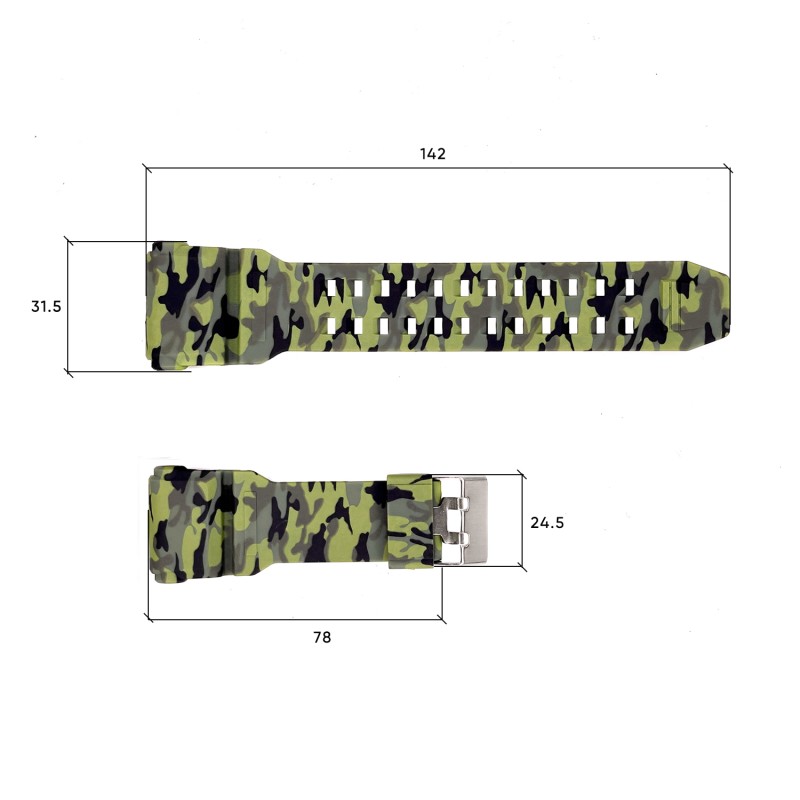 Ремінець для годинника Skmei 1818CMGN Green Camo каучуковий камуфляжний, довжина 26.5 см