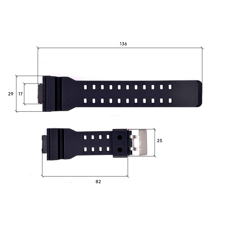 Ремінець для годинника Skmei 1832/1834BK Black чорний каучуковий унісекс 26.5 см