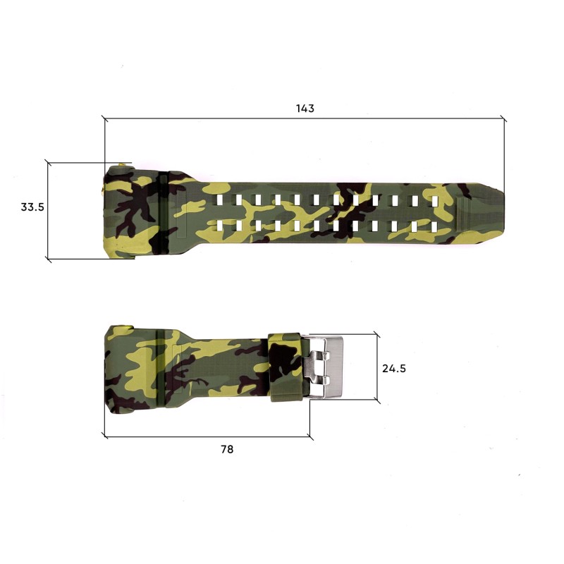Ремешок для часов Skmei 1637CMGN Camo Green каучуковый камуфляжный длиной 26.5 см