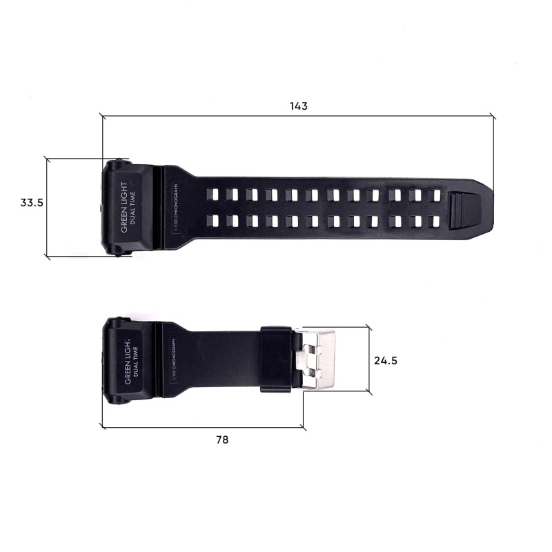 Ремешок для часов Skmei 1520BK Black черный каучуковый, длина 26.5 см