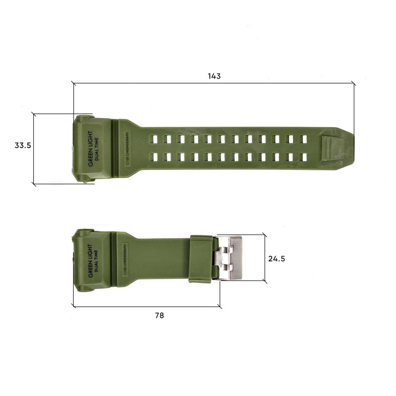 Ремешок для часов Skmei 1520AG Army Green, каучуковый браслет 26.5 см для Skmei 1520