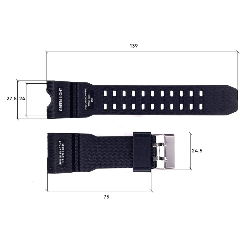 Ремешок для часов Skmei 1155/1155B Black (1051-0526) черный каучуковый, длина 26 см