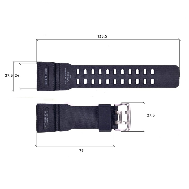 Ремешок для часов Skmei 1283/1277/1384BK Black, черный каучуковый браслет 25.5 см